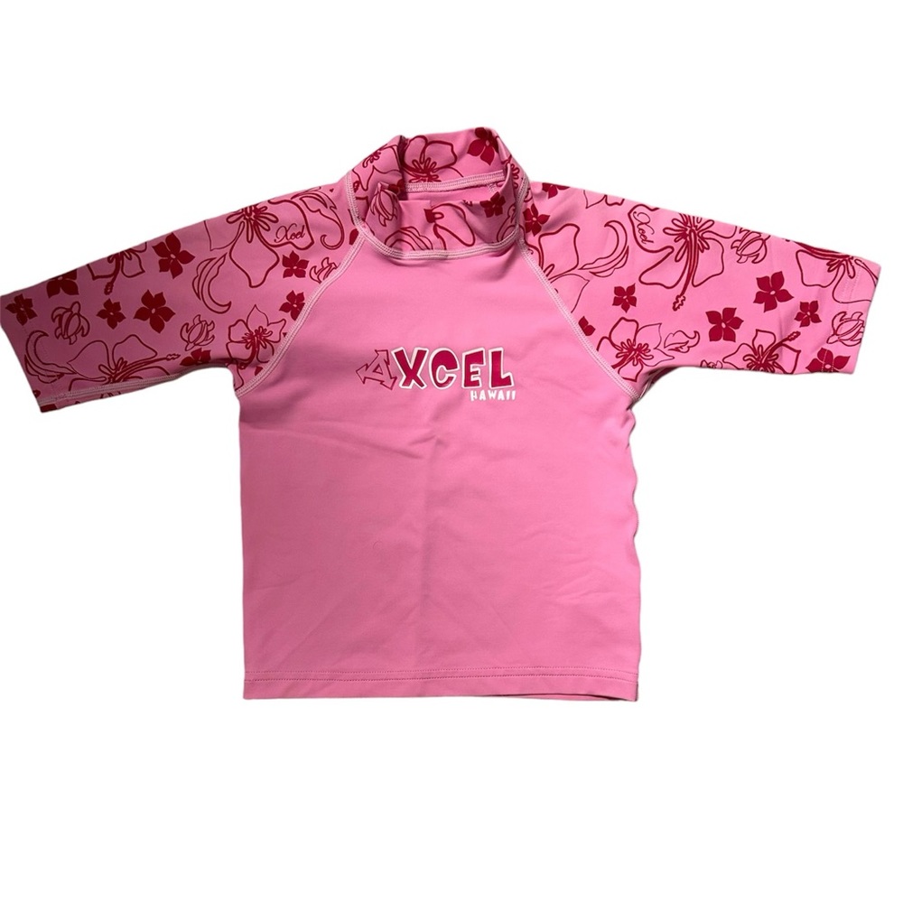 Xcel Hawaii Rash Guard Pink‎ flower Little Girls Size 4 UPF 50+ UV Protection